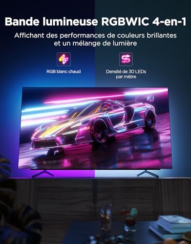 Govee Rétroéclairage TV LED 4,4m RGBWIC pour 32-70" - 210+ Modes Scène, Synchronisation Musique + Alexa, Installation Fa