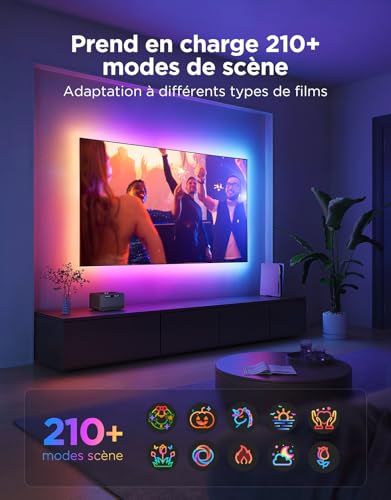 Govee Rétroéclairage TV LED 4,4m RGBWIC pour 32-70" - 210+ Modes Scène, Synchronisation Musique + Alexa, Installation Fa