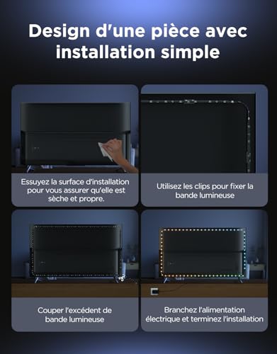 Govee Rétroéclairage TV LED 4,4m RGBWIC pour 32-70" - 210+ Modes Scène, Synchronisation Musique + Alexa, Installation Fa