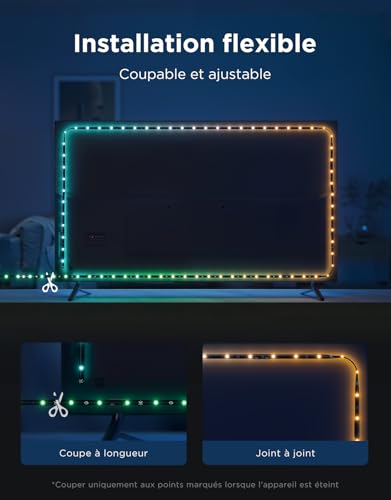 Govee Rétroéclairage TV LED 4,4m RGBWIC pour 32-70" - 210+ Modes Scène, Synchronisation Musique + Alexa, Installation Fa